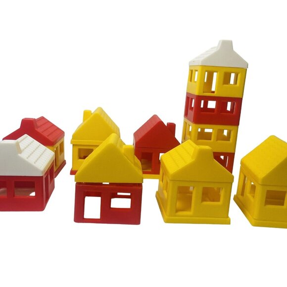 Stackable Toy House Lot Yellow Red White Floor Walls Roof Vintage Taiwan - Picture 3 of 8